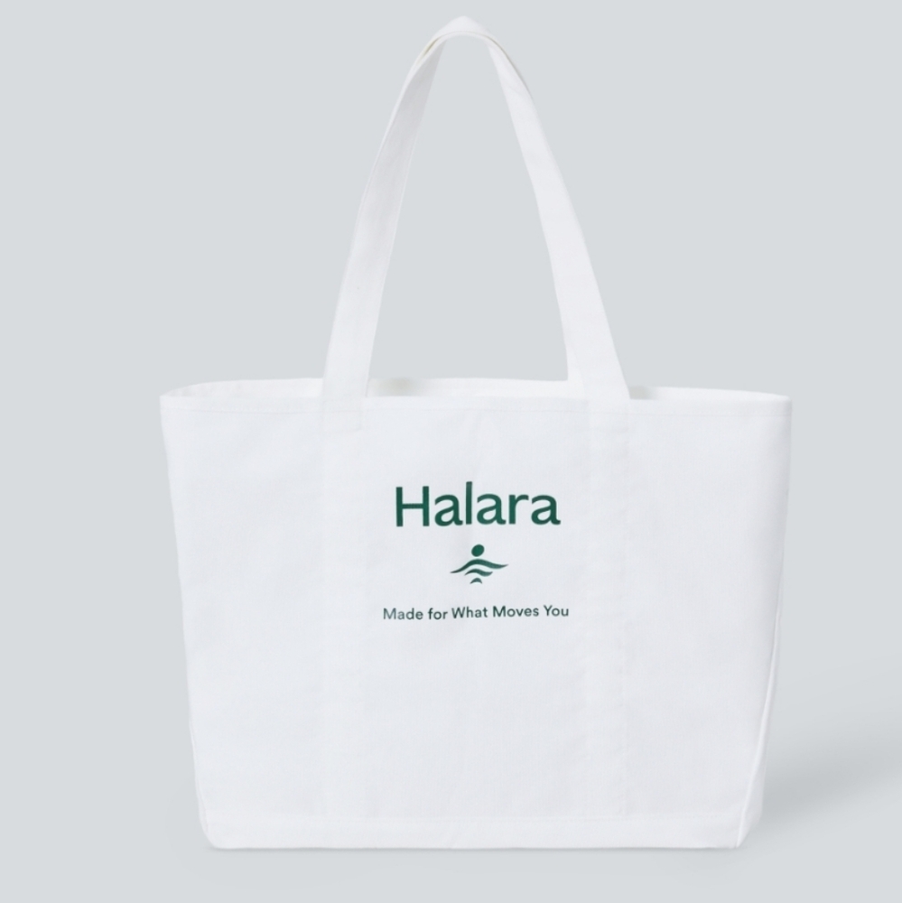 HALARA White Tote Bag with Green Logo
